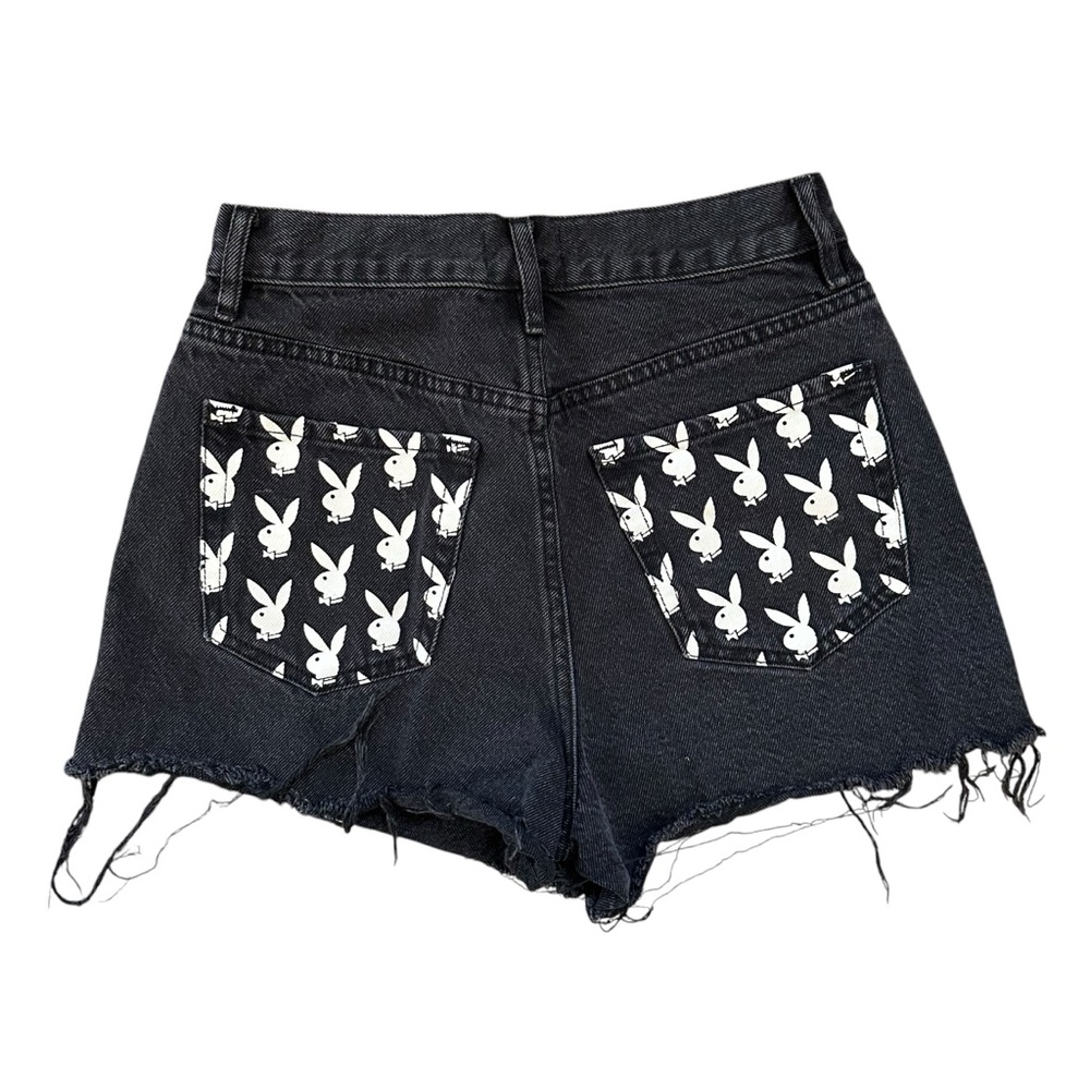 Playboy by Pacsun Faded Grayish Black Playboy Bunny Print Denim Shorts Size 25